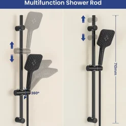 Kit de douche Noir, Douchette 3 Fonctions, SOFETIY MAX Ensemble de Douche Design Réglable en Hauteur, Pommeau de douche, barre