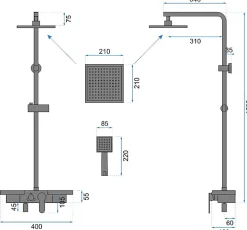 Kit De Douche Rea Bravo Black 45X40X105Cm