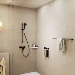 Kit de douche sans robinetterie avec douchette 2 jets + flexible + barre réglable, noir mat, Hansgrohe EcoSmart Vernis Blend