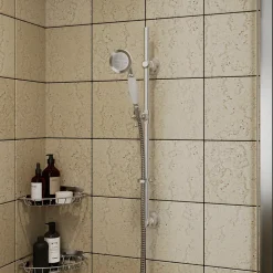 Kit de douche sans robinetterie avec douchette 1 jet + flexible + barre réglable GoodHome Etel argent