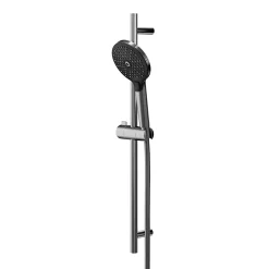 Kit de douche sans robinetterie avec douchette 3 jets + flexible + barre de douche réglable GoodHome Kolima Gun metal