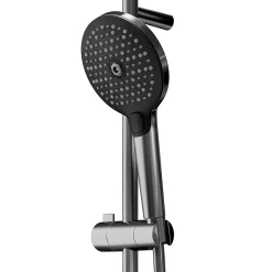 Kit de douche sans robinetterie avec douchette 3 jets + flexible + barre de douche réglable GoodHome Kolima Gun metal