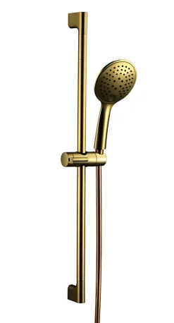 Kit de douche sans robinetterie avec douchette 3 jets + flexible + barre réglable, doré, Essebagno Luisa
