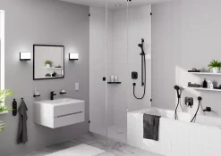 Kit de douche sans robinetterie avec pommeau + douchette 2 jets + barre réglable, noir, Hansgrohe Vernis Blend