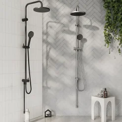 Kit de douche sans robinetterie avec pomme de tête, douchette et barre chrome GoodHome Maza