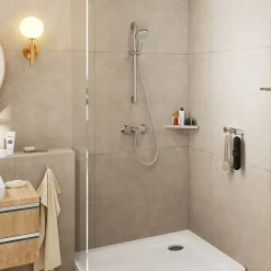 Kit de douche sans robinetterie avec douchette 2 jets + flexible + barre réglable, chrome, Hansgrohe EcoSmart Vernis Blend