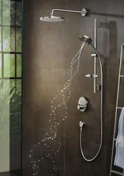 Kit de douche sans robinetterie avec douchette 3 jets + flexible + barre réglable, chrome, Hansgrohe Raindance Select