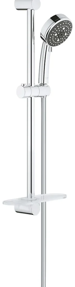 Kit de douche sans robinetterie avec douchette 4 jets + flexible + barre réglable, chrome, Grohe Vitalio 100