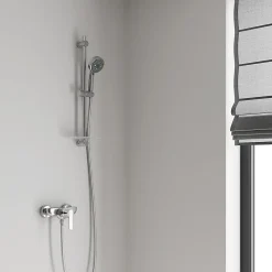 Kit de douche sans robinetterie avec douchette 4 jets + flexible + barre réglable, chrome, Grohe Vitalio 100