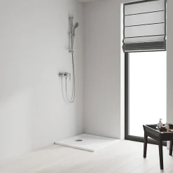 Kit de douche sans robinetterie avec douchette 4 jets + flexible + barre réglable, chrome, Grohe Vitalio 100