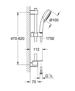 Kit de douche sans robinetterie avec douchette 4 jets + flexible + barre réglable, chrome, Grohe Vitalio 100