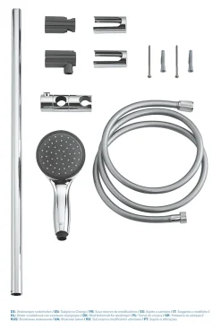 Kit de douche sans robinetterie avec douchette 2 jets + flexible + barre réglable, chrome, Grohe Vitalio Start 100