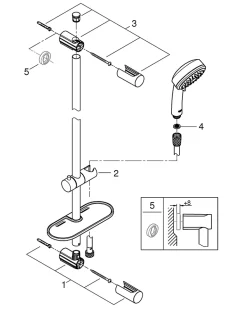 Kit de douche sans robinetterie avec douchette 3 jets + flexible + barre réglable Grohe Vitalio