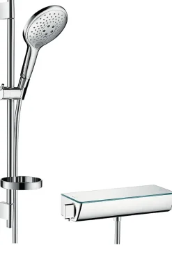 Kit de douche thermostatique avec douchette 3 jets + flexible + barre réglable, chrome, Hansgrohe Raindance Select S 150