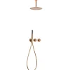 Kit douche encastre 2 voies acier et laiton finition or rose brosse avec thermostatique