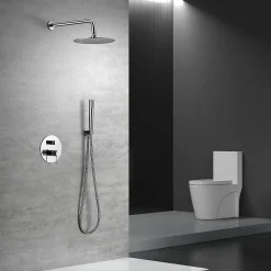 Kit douche encastre en acier et laiton chrome avec mitigeur monocommande et pomme de 25 cm