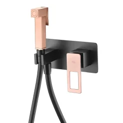 Kit Douchette anti-calcaire hygiénique encastrée WC ou Bidet Salle de Bain Noir et Or Rose IMEX SUECIA BDC032-5/NOR