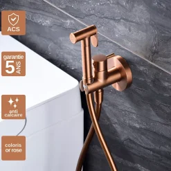 Kit Douchette anti-calcaire hygiénique encastrée WC ou Bidet Salle de Bain Or Rose IMEX MUNICH RDM001/ORC