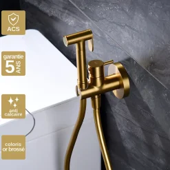Kit Douchette anti-calcaire hygiénique encastrée WC ou Bidet Salle de Bain Or Brossé IMEX MUNICH RDM001/OC