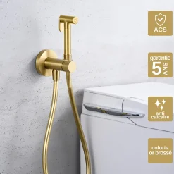 Kit Douchette anti-calcaire hygiénique encastrée WC ou Bidet Salle de Bain Or Brossé IMEX LINE RDD038/OC