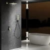 Kit encastre douche 2 voies acier et laiton noir et or avec pomme de 25x25 cm
