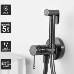 Kit Hygiène Douchette de WC / Bidet Encastré Black Gun Métal IMEX GENOVA RDG053/BGM