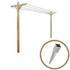 Kit étendoir à linge extérieur bois Séville + 2 supports poteaux à enfoncer
