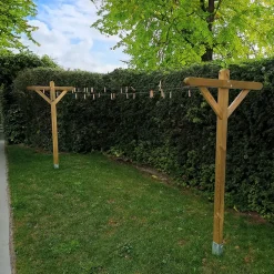 Kit étendoir à linge extérieur bois Séville + 2 supports poteaux à enfoncer