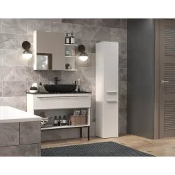 KOMMA - Meuble salle de bain 2 portes - 31x30x174 cm - Colonne rangement SDB