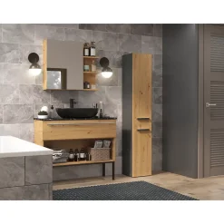 KOMMA - Meuble salle de bain 2 portes - 31x30x174 cm - Colonne rangement SDB