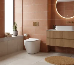 LANERI WC au sol Bent Rim - Cuvette Rimless sans bride Blanc Brillant FIL Mural design arrondi - Abattant Soft-Close
