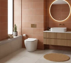 LANERI WC au sol Bent Rim - Cuvette Rimless sans bride Blanc Brillant FIL Mural design arrondi - Abattant Soft-Close