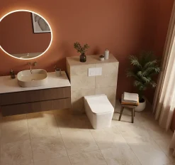 LANERI WC au Sol Edge Rim - Cuvette Rimless sans bride Blanc Brillant FIL Mural design carré - Abattant Soft-Close