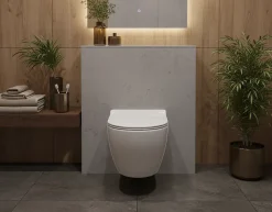LANERI WC Suspendu Série Bent Rim - Cuvette Suspendue Rimless sans bride Blanc Brillant - Dimension 52 cm - Abattant Soft-Close