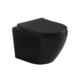 LANERI WC Suspendu Série New Bent - Cuvette Rimless sans bride Noir Mat - Dimensions Réduites 49,5 cm - Abattant Soft-Close