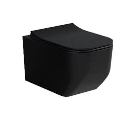 LANERI WC Suspendu Série New Edge - Cuvette Rimless sans bride Noir Mat - Dimensions Réduites 51,5 cm - Abattant Soft-Close