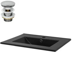 Lavabo à encastrer noir mat céramique avec bouchon de vidange 615 x 470 x 175 mm