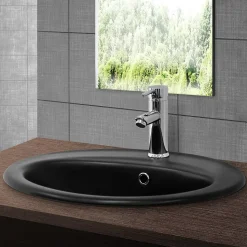 Lavabo à encastrer noir mat céramique bouchon de vidange argent