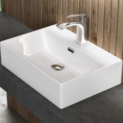 Lavabo à Poser Blanc Vasque Suspendu en Céramique Lave Mains Rectangulaire de Qualité pour Salle de Bain 51x36x13cm