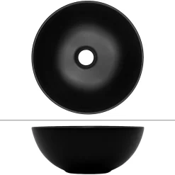 Lavabo à poser rond noir mat céramique avec garniture de vidage