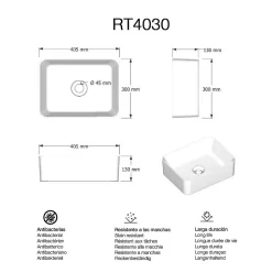 Lavabo à poser RT4030 céramique 40,5x13x30 cm blanc