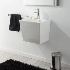 Lavabo à suspendre en céramique rectangle blanc contemporain
