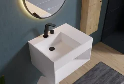 Lavabo à suspendre 60x46x35cm en fonte minérale avec espace de rangement - blanc mat - PB2158