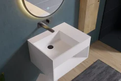 Lavabo à suspendre 60x46x35cm en fonte minérale avec espace de rangement - blanc mat - PB2158
