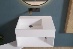 Lavabo à suspendre 60x46x35cm en fonte minérale avec espace de rangement - blanc mat - PB2158
