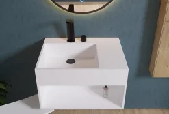 Lavabo à suspendre 60x46x35cm en fonte minérale avec espace de rangement - blanc mat - PB2158