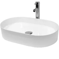 Lavabo +a poser ceramique vasque lave-mains salle de bain ovale blanc 605x380 mm