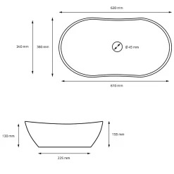 Lavabo a poser en ceramique noir moderne avec garniture de vidage 630x360x155 mm