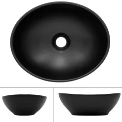 Lavabo a poser noir ceramique lave-mains salle de bain toilette 410x335x145 mm