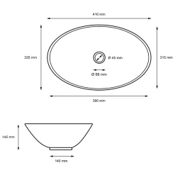 Lavabo a poser noir ceramique lave-mains salle de bain toilette 410x335x145 mm